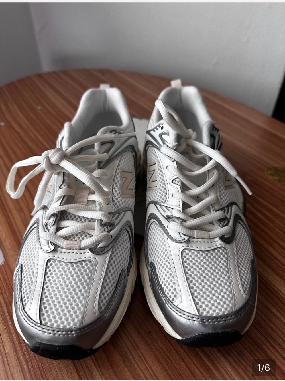 New Balance White and Silver Athletic Sneakers